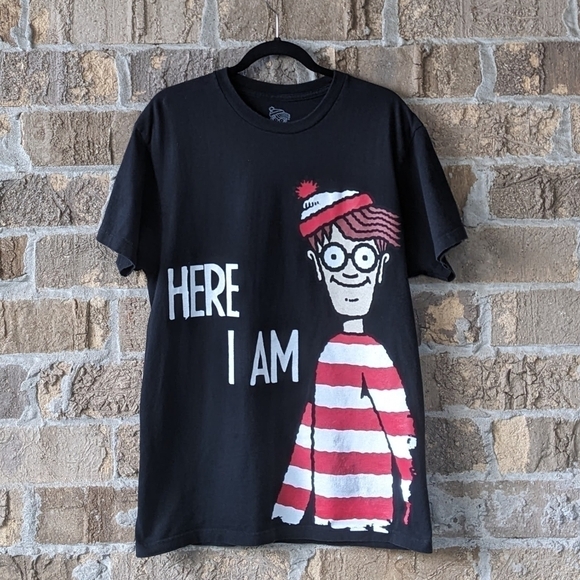 Where's Waldo Here I Am Black Short Sleeve T-Shirt Size Large 100% Cotton - Picture 1 of 6